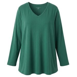 Lane Bryant Top Womens Plus 14/16 Green VNeck Long Sleeve Tee Casual Cotton Poly